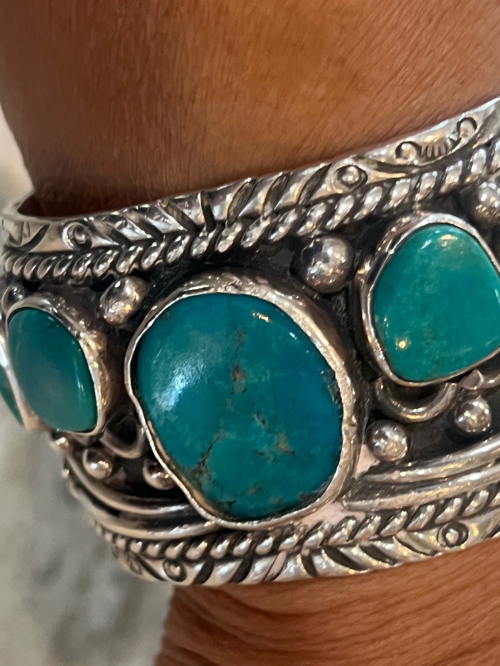Vintage Native American Sterling Silver Turquoise Cuff Bracelet
